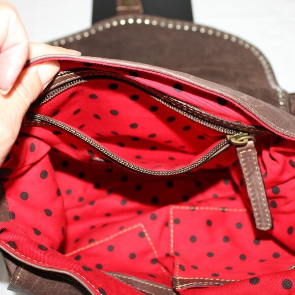 Cavalcanti Womens Brown Leather Studded Flap Crossbody Bag Purse Made in Italy - Picture 12 of 13